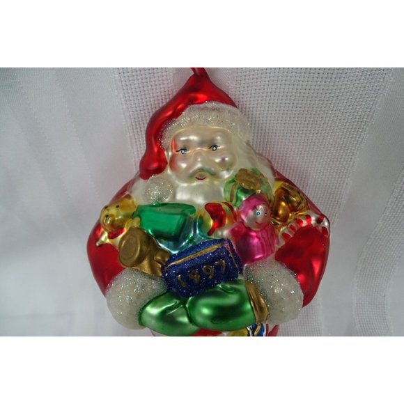Dept. 56 Santa In Stocking 1997 Handblown Mercury Glass Christmas Ornament 8” - Picture 2 of 4
